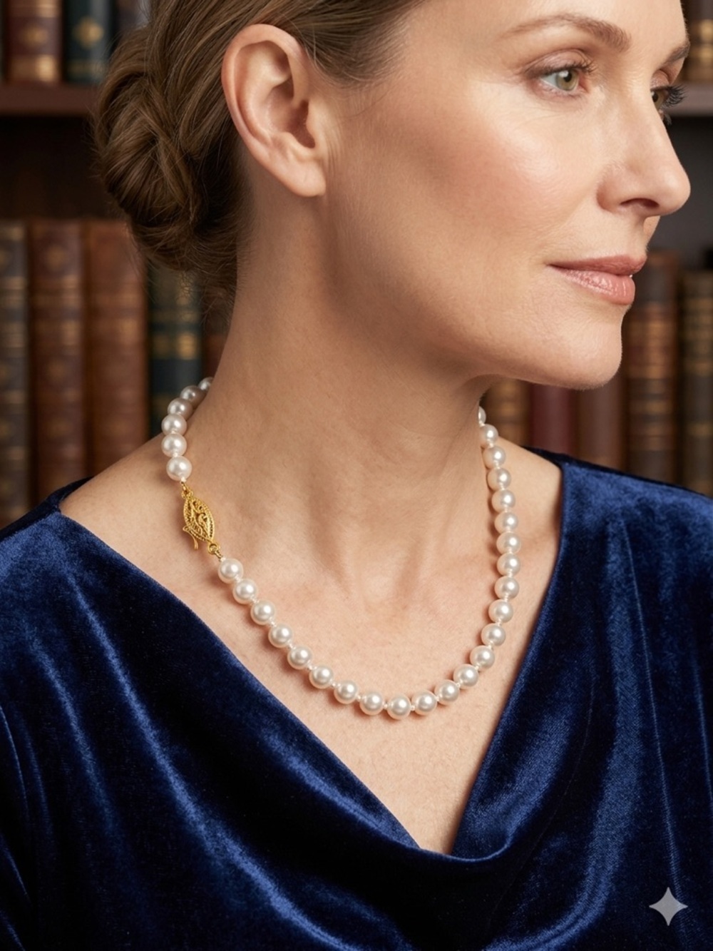 Vintage Hand-Knotted Faux Pearl Necklace – Ornate Gold Clasp